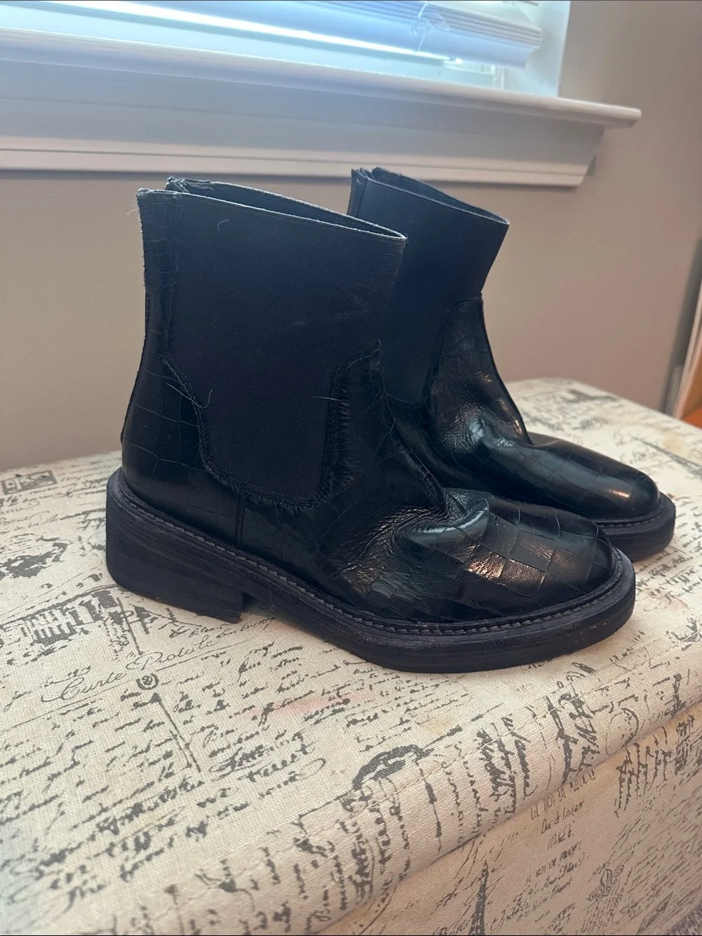Free People Black Croc-Embossed Chelsea Booties